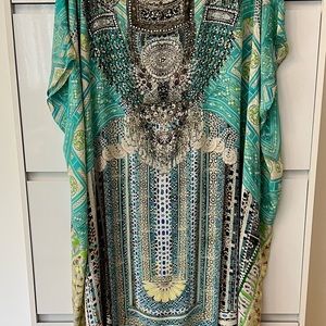 CAMILLA GLORIOUS COLOUR OF SUMMER AQUA LONG SILK KAFTAN